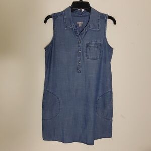 J Jill Blue Denim Sleeveless Tencil Linen Shift Dress Petite Small
